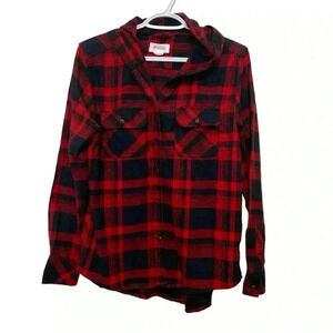Boston Traders Hi-Low Light Flannel Button Down Long Sleeve Shirt With Hood